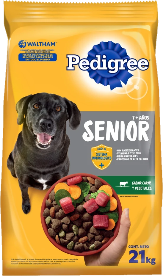 Bolsa de Pedigree Senior 7+ Años, presentación de 21kg