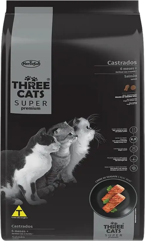Bolsa de Three Cats Súper Premium Castrados, presentación de 10kg