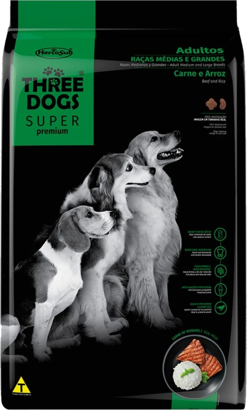 Bolsa de Three Dogs Súper Premium Adultos Razas Medianas y Grandes, presentación de 17kg